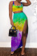 Green Yellow Fashion Sexy Tie Dye Letter U Neck Sleeveless Two Pieces
