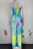 Multicolor Sexy Casual Print Tie Dye Backless Spaghetti Strap Regular Jumpsuits
