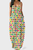 Multi-color Casual Striped Print Patchwork Spaghetti Strap Sling Dress Dresses