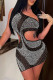 Black Sexy Patchwork Hot Drilling See-through Backless One Shoulder Sleeveless Dress