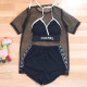 Black Fashion Street Print Letter O Neck Short Sleeve Three Pieces