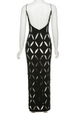Purple Sexy Solid Hollowed Out Patchwork Spaghetti Strap One Step Skirt Dresses