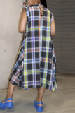Multicolor Casual Plaid Print Patchwork Buckle Turndown Collar Shirt Dress Dresses