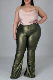 Ink Green Fashion Casual Solid Basic Plus Size Trousers