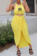 Yellow Fashion Street Print Letter O Neck Sleeveless Two Pieces