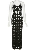 Purple Sexy Solid Hollowed Out Patchwork Spaghetti Strap One Step Skirt Dresses