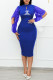 Blue Fashion Celebrities Print Patchwork O Neck Wrapped Skirt Dresses