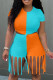 Orange Fashion Casual Patchwork Tassel O Neck Short Sleeve Two Pieces