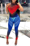 Red Sexy Print Patchwork O Neck Short Sleeve Two Pieces