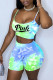 Green Sexy Casual Letter Print Backless Spaghetti Strap Sleeveless Two Pieces