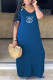 Blue Fashion Casual Print Letter V Neck A Line Dresses