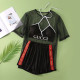 Black Fashion Street Print Letter O Neck Short Sleeve Three Pieces