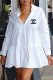 White Fashion Casual Print Patchwork Turndown Collar Shirt Dress Dresses