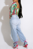 Multicolor Fashion Sexy Print Basic Square Collar Tops