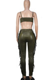 Apricot Sexy Solid Tassel Hollowed Out Patchwork Spaghetti Strap Sleeveless Two Pieces
