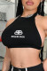 Black Fashion Sexy Print Bandage Halter Tops