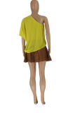 Yellow Fashion Solid Split Joint One Shoulder T-Shirts