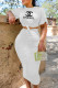 White Fashion Elegant Print Fold O Neck Short Sleeve Two Pieces