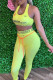 Light Yellow Fashion Sportswear Print Letter U Neck Sleeveless Two Pieces