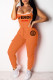 Orange Fashion Sexy Print Letter U Neck Sleeveless Two Pieces