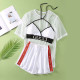 White Fashion Street Print Letter O Neck Short Sleeve Three Pieces
