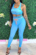 Baby Blue Fashion Sportswear Print Letter U Neck Sleeveless Two Pieces