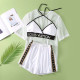 White Fashion Street Print Letter O Neck Short Sleeve Three Pieces