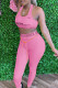 Pink Fashion Sportswear Print Letter U Neck Sleeveless Two Pieces