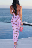 Purple Sexy Solid Hollowed Out Patchwork Spaghetti Strap One Step Skirt Dresses