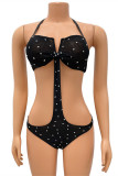 White Fashion Sexy Patchwork Hot Drilling See-through Swimwears