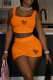 Orange Fashion Print Patchwork Square Collar Sleeveless Two Pieces