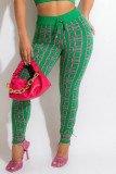 Purple Casual Print Patchwork U Neck Two Pieces