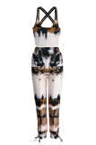 Red Sexy Print Patchwork Spaghetti Strap Sleeveless Two Pieces
