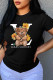 Black Fashion Casual Print Letter O Neck T-Shirts
