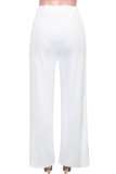 White Casual Solid Patchwork Boot Cut High Waist Wide Leg Solid Color Bottoms
