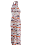 Colour Sexy Print Patchwork Halter Pencil Skirt Dresses