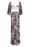Multicolor Fashion Sexy Print Patchwork Backless Beading Swimwears Three-piece Set (Without Paddings)