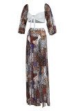 Multicolor Fashion Sexy Print Patchwork Backless Beading Swimwears Three-piece Set (Without Paddings)