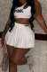White Fashion Print Hollowed Out Fold O Neck Sleeveless Two Pieces