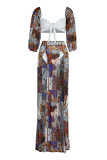 Multicolor Fashion Sexy Print Patchwork Backless Beading Swimwears Three-piece Set (Without Paddings)