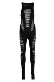 Rose Red Sexy Solid Hollowed Out Patchwork O Neck Regular Jumpsuits
