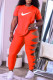 Orange Fashion Street Print Ripped O Neck Short Sleeve Two Pieces