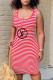 Red Fashion Casual Striped Letter U Neck One Step Skirt Dresses