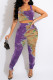 Purple Sexy Print Patchwork Spaghetti Strap Sleeveless Two Pieces