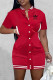 Red Fashion Sportswear Print Letter Mandarin Collar One Step Skirt Dresses