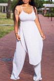 Pink Fashion Casual Solid Backless Asymmetrical Spaghetti Strap Sleeveless Two Pieces