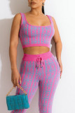 Purple Casual Print Patchwork U Neck Two Pieces