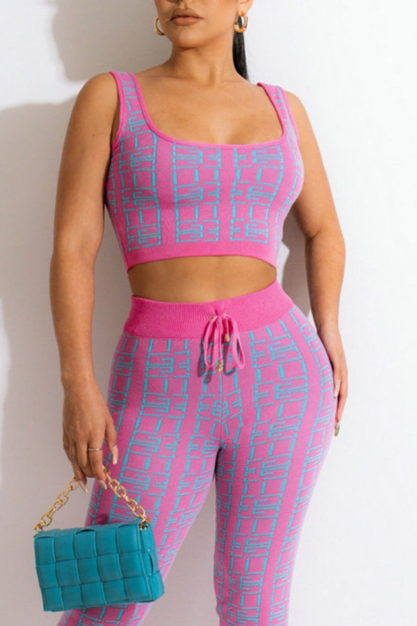 Purple Casual Print Patchwork U Neck Two Pieces