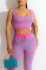 Purple Casual Print Patchwork U Neck Two Pieces