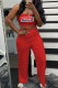 Red Fashion Casual Print Letter Strapless Sleeveless Two Pieces
